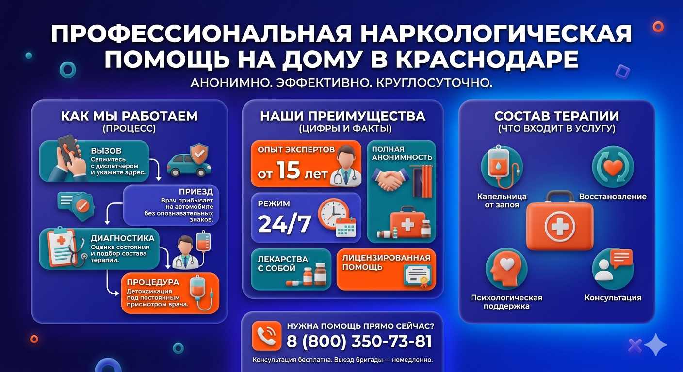 Инфографика о принципах лечения алкоголизма на дому в Ильинском: этапы вызова нарколога, преимущества анонимной детоксикации и состав медицинской помощи.